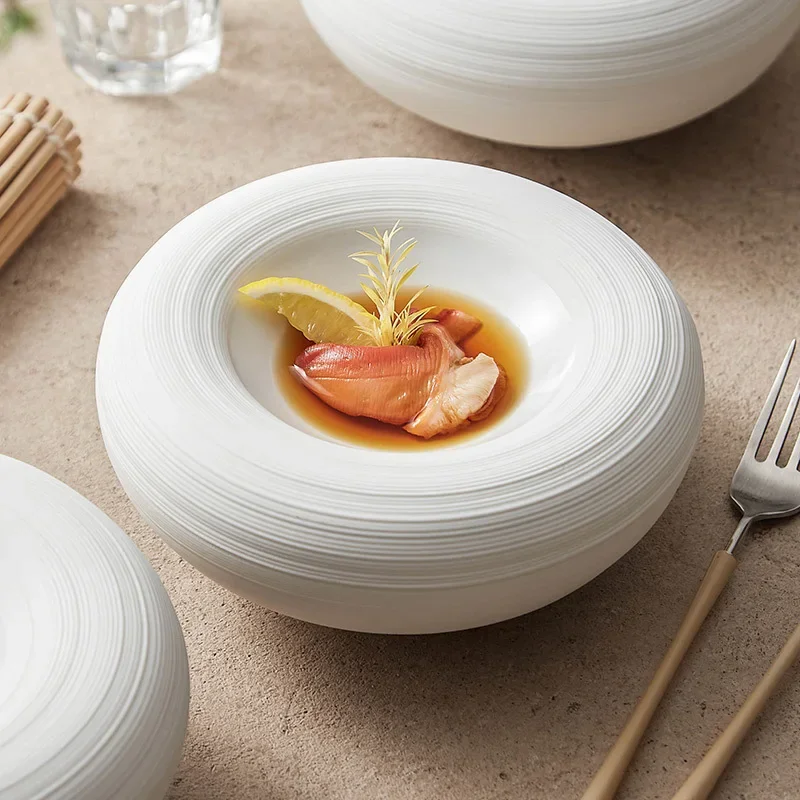 White Double Layer Insulation Plate Serving Plate Ceramic Circular Thick Soup Plate Snack Dish Salmon Dish Restaurant Tableware White Double Layer Insulation Plate Serving Plate Ceramic Circular Thick Soup Plate Snack Dish Salmon Dish Restaurant Tableware