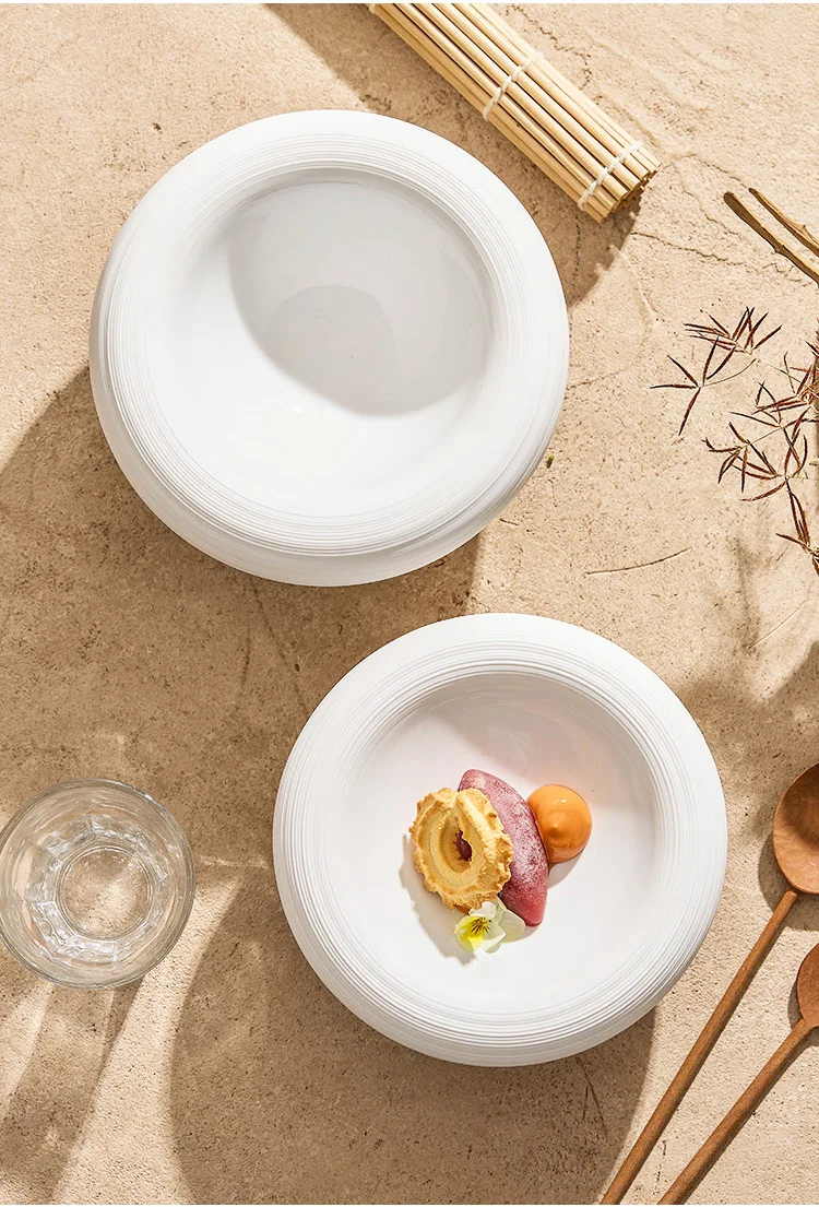White Double Layer Insulation Plate Serving Plate Ceramic Circular Thick Soup Plate Snack Dish Salmon Dish Restaurant Tableware White Double Layer Insulation Plate Serving Plate Ceramic Circular Thick Soup Plate Snack Dish Salmon Dish Restaurant Tableware
