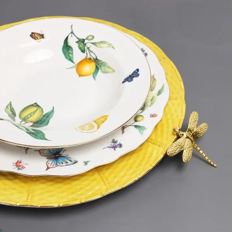 Europeanc Style Ceramic Dining Plate Elegant Lemon Pattern Dinner Steak Plate Coffee Cup Set Western Cuisine Dessert Plate Europeanc Style Ceramic Dining Plate Elegant Lemon Pattern Dinner Steak Plate Coffee Cup Set Western Cuisine Dessert Plate